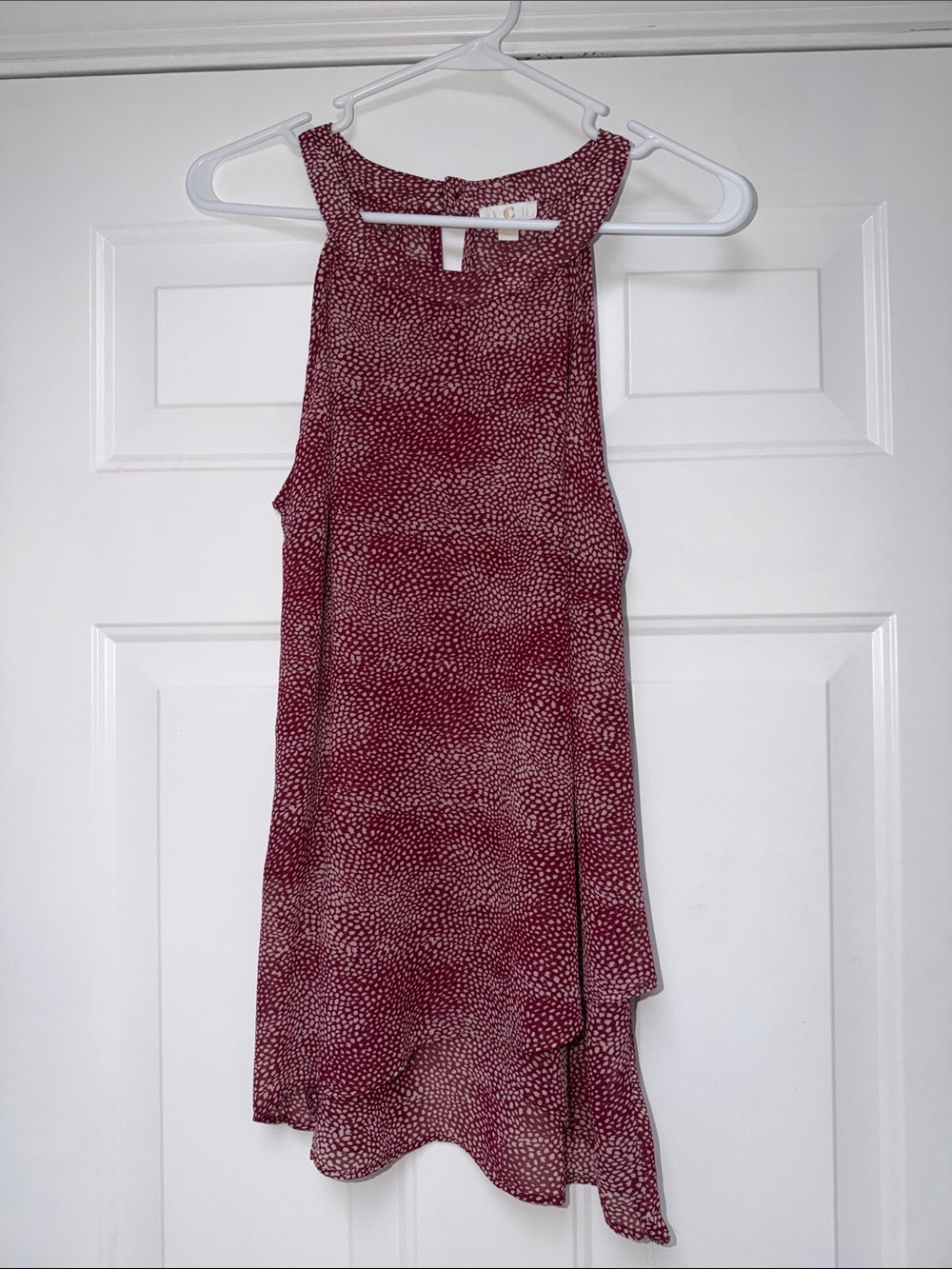 Charming Charlie Burgundy and White Dot Tank